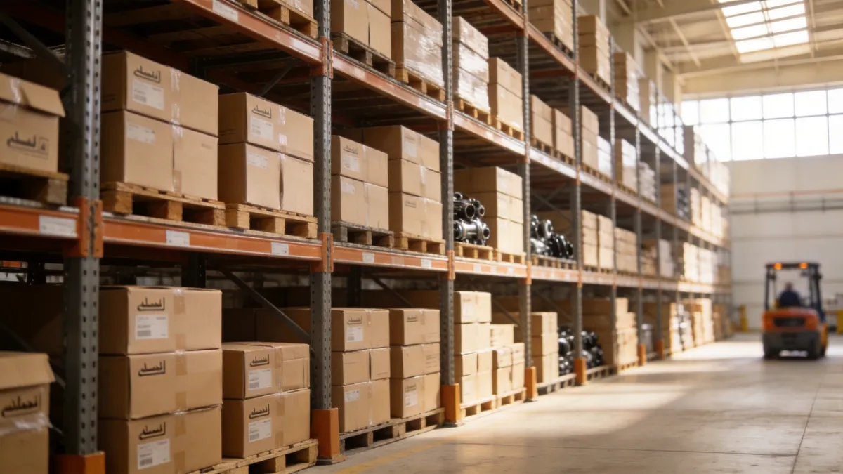 A modern auto parts warehouse in a Gulf industrial zone